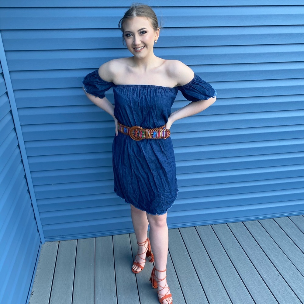 Denim off the shoulder dress